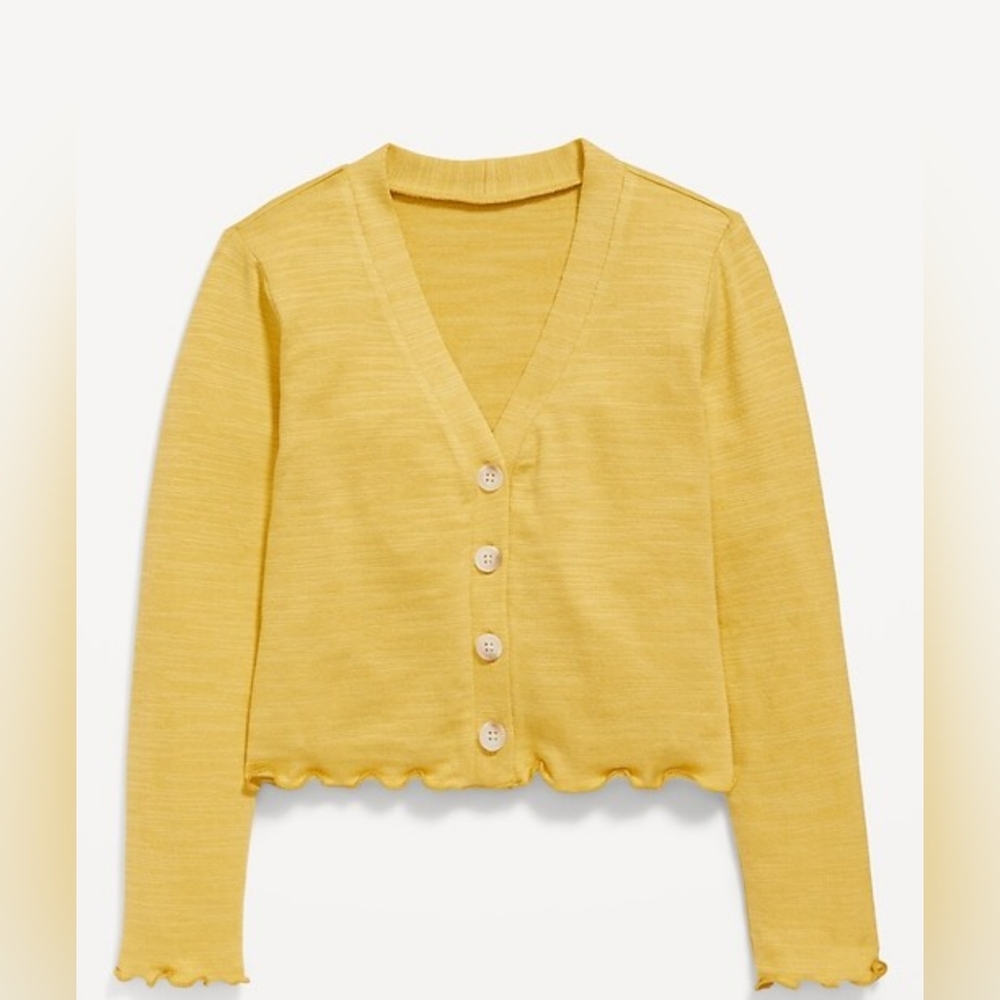 Old Navy Cropped Button-Front Lettuce Hem EasterCardigan Sweater In Squash Sz M